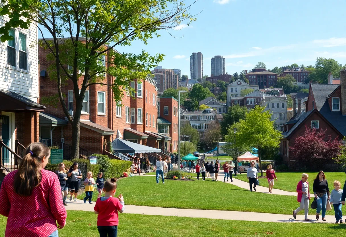 Families enjoying a park in a Boston neighborhood