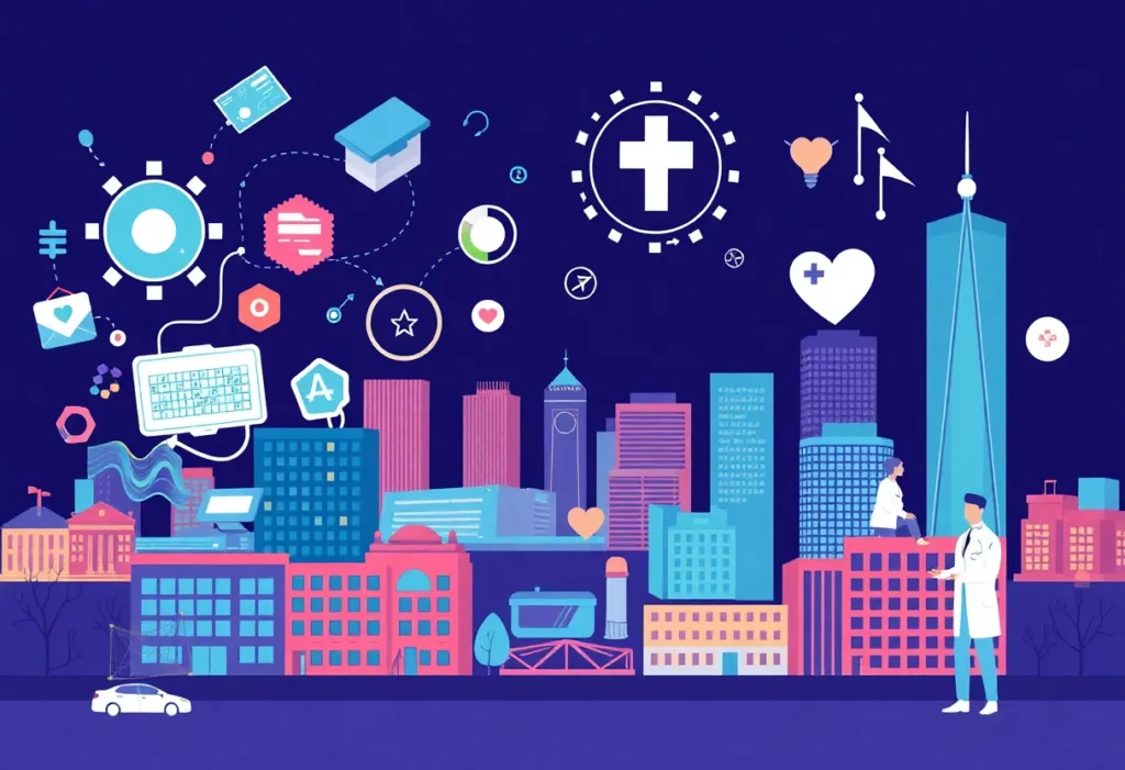 Boston job market trends illustration showcasing tech and healthcare growth.
