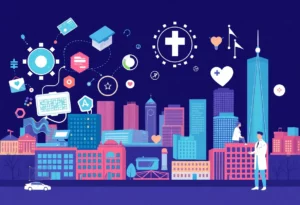 Boston job market trends illustration showcasing tech and healthcare growth.