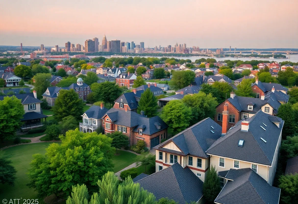 Panoramic view of wealthy neighborhoods in Boston with luxury homes
