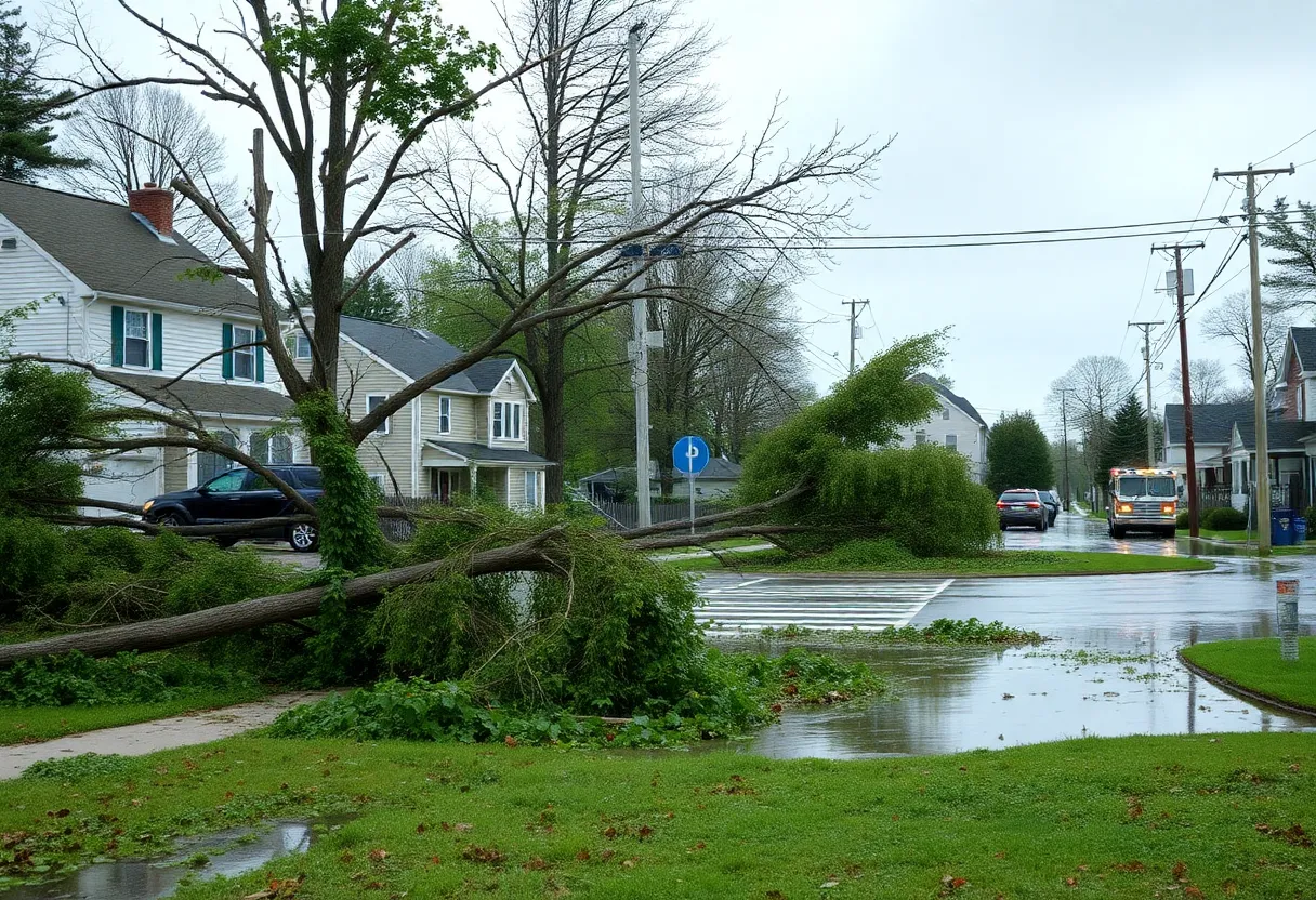 Neighborhood damage from severe storms in Massachusetts