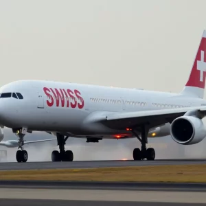Smoke and flames from an Airbus A330 engine at Boston Logan Airport