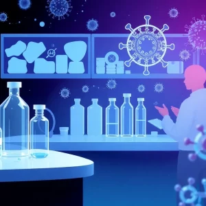 Visual representation of antiviral drug development focusing on nanotechnology.