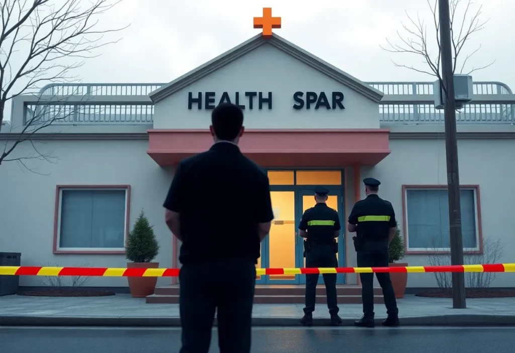 Police officers outside Beauty Garden Spa