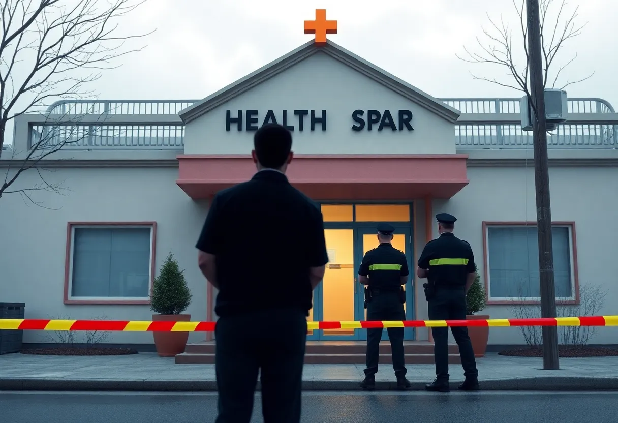 Police officers outside Beauty Garden Spa
