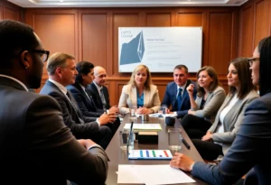 Business leaders discussing research funding