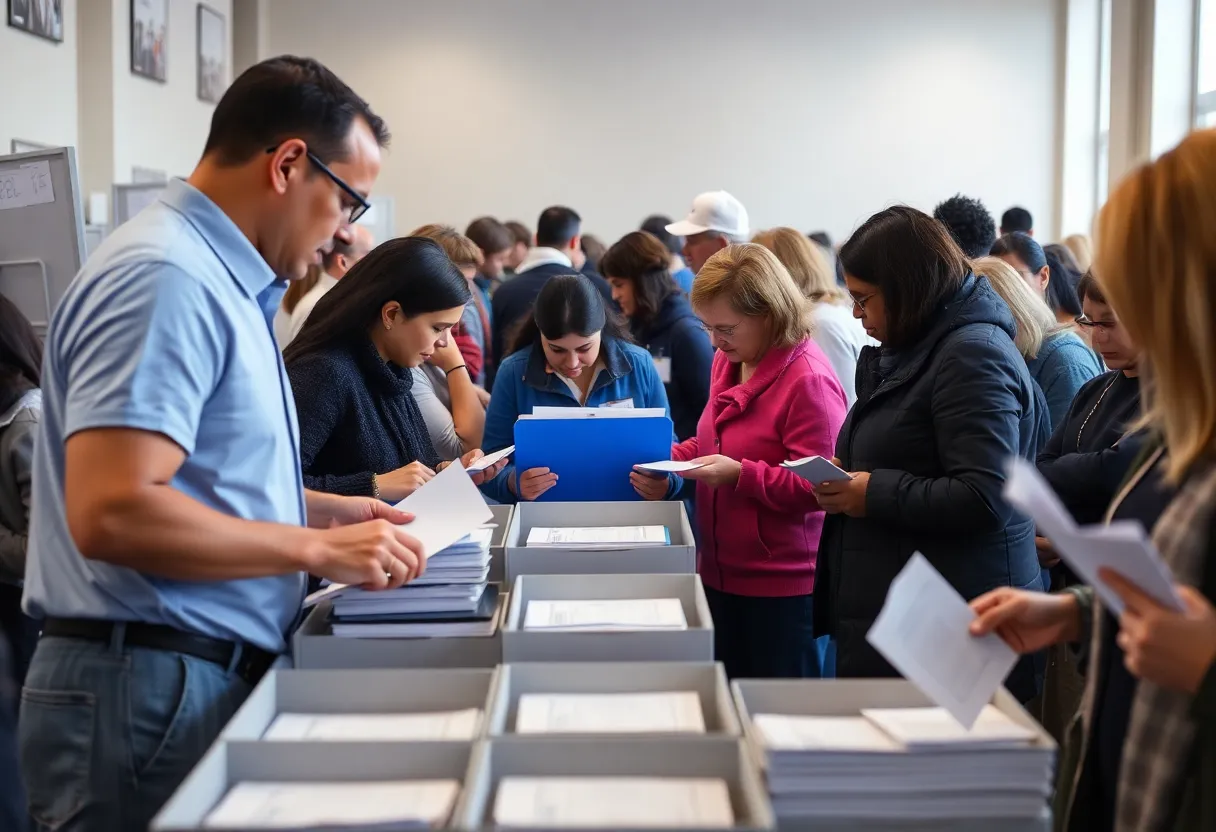 Election workers counting ballots at a Boston polling station.