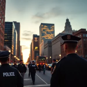City view of Boston with law enforcement presence