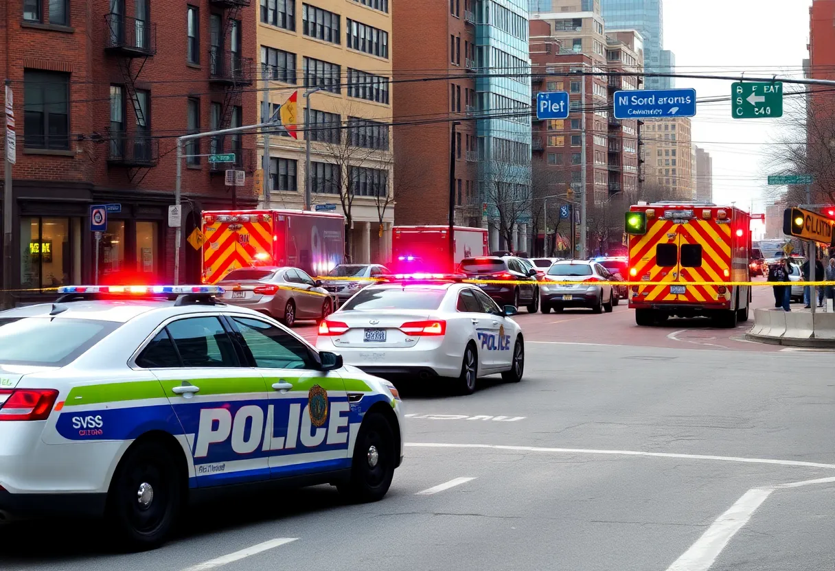 Emergency services responding to a motor vehicle collision in East Boston.