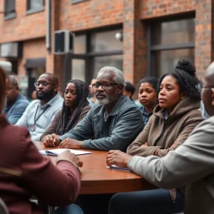 Residents at a meeting discussing crime and drug issues in Boston