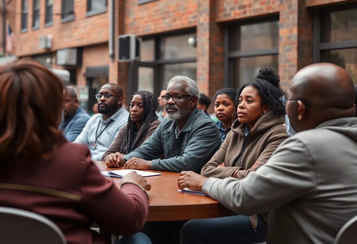 Residents at a meeting discussing crime and drug issues in Boston