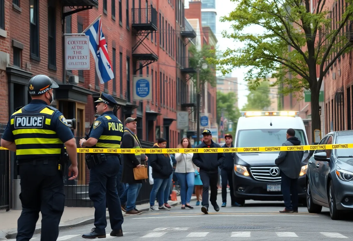 Scene of a police investigation in the Dorchester neighborhood of Boston after a shooting incident.
