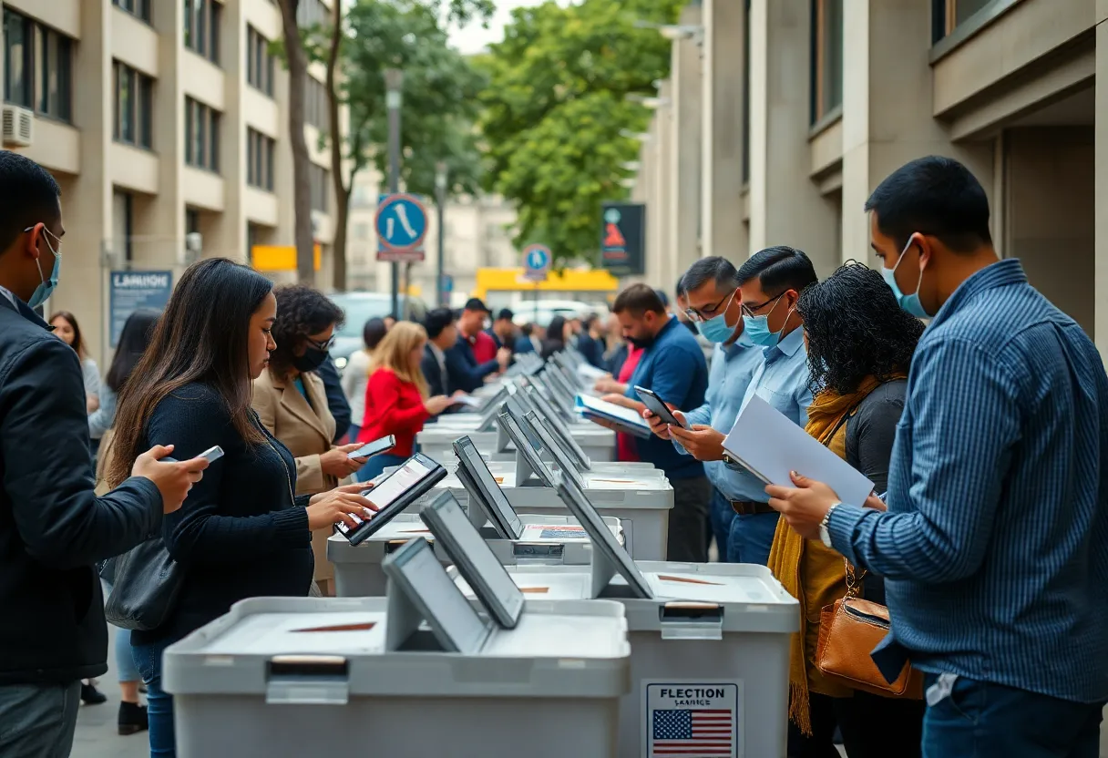 Voters at a polling station using electronic check-in on Election Day in Boston.
