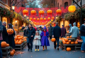 Boston Halloween festival with families and pumpkins