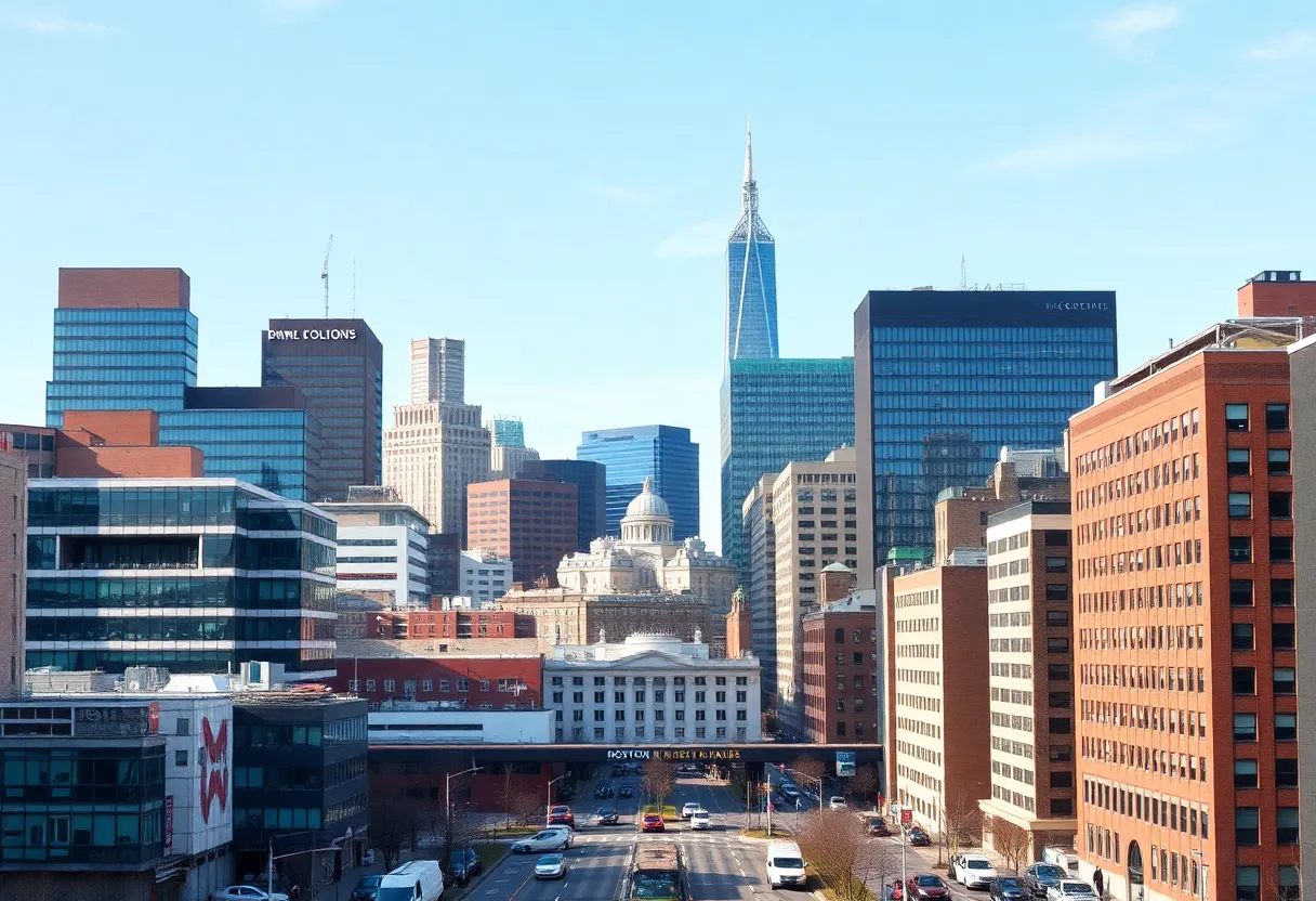 Boston skyline with health care institutions and research buildings
