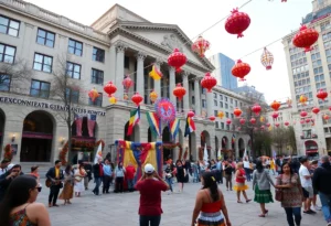 People enjoying festivities in Boston for National Hispanic Heritage Month.