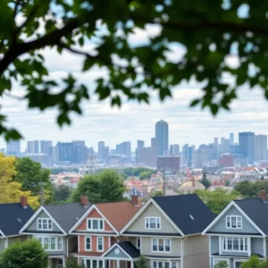 View of Boston skyline with residential homes representing the housing market