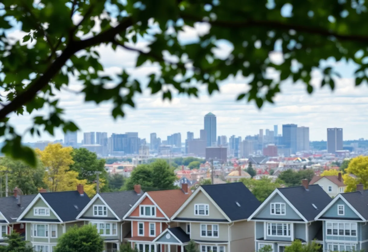 View of Boston skyline with residential homes representing the housing market