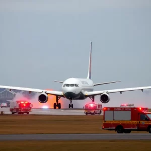 Swiss International Air Lines Flight 55 on runway with smoke and flames