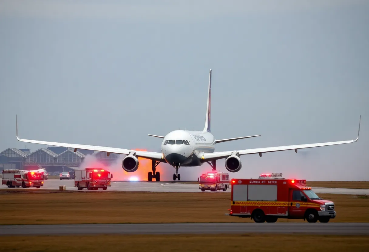 Swiss International Air Lines Flight 55 on runway with smoke and flames