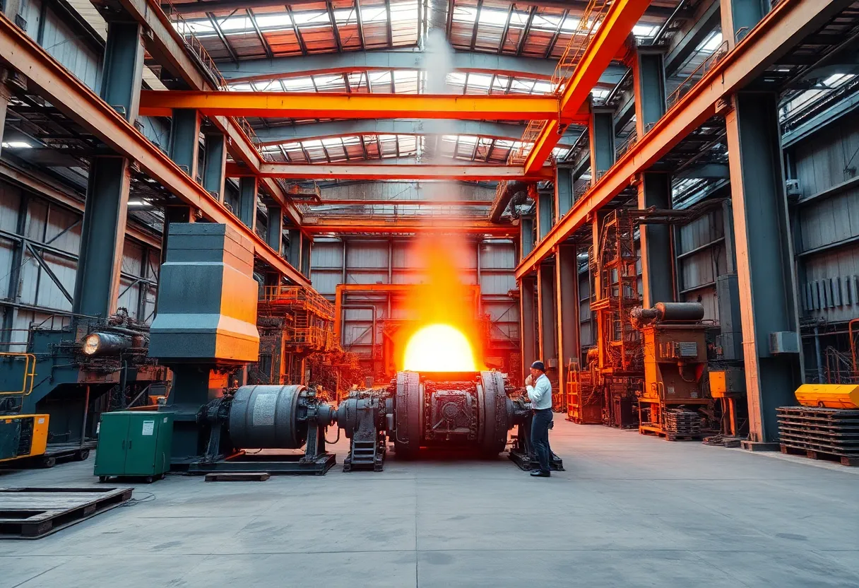 Advanced steelmaking technology in an industrial setting focusing on sustainability