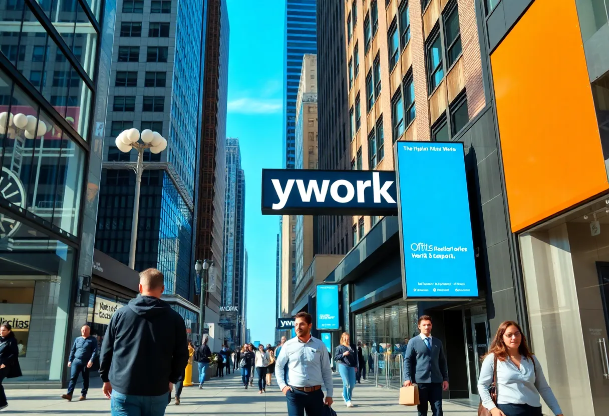 Bustling downtown Boston office area with pedestrians.