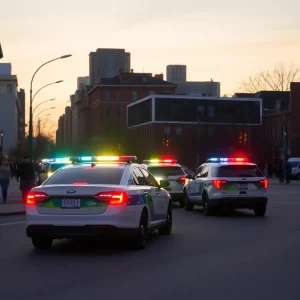 Police cars in Boston during evening hours