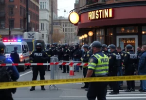Police officers and emergency response outside a restaurant in Boston