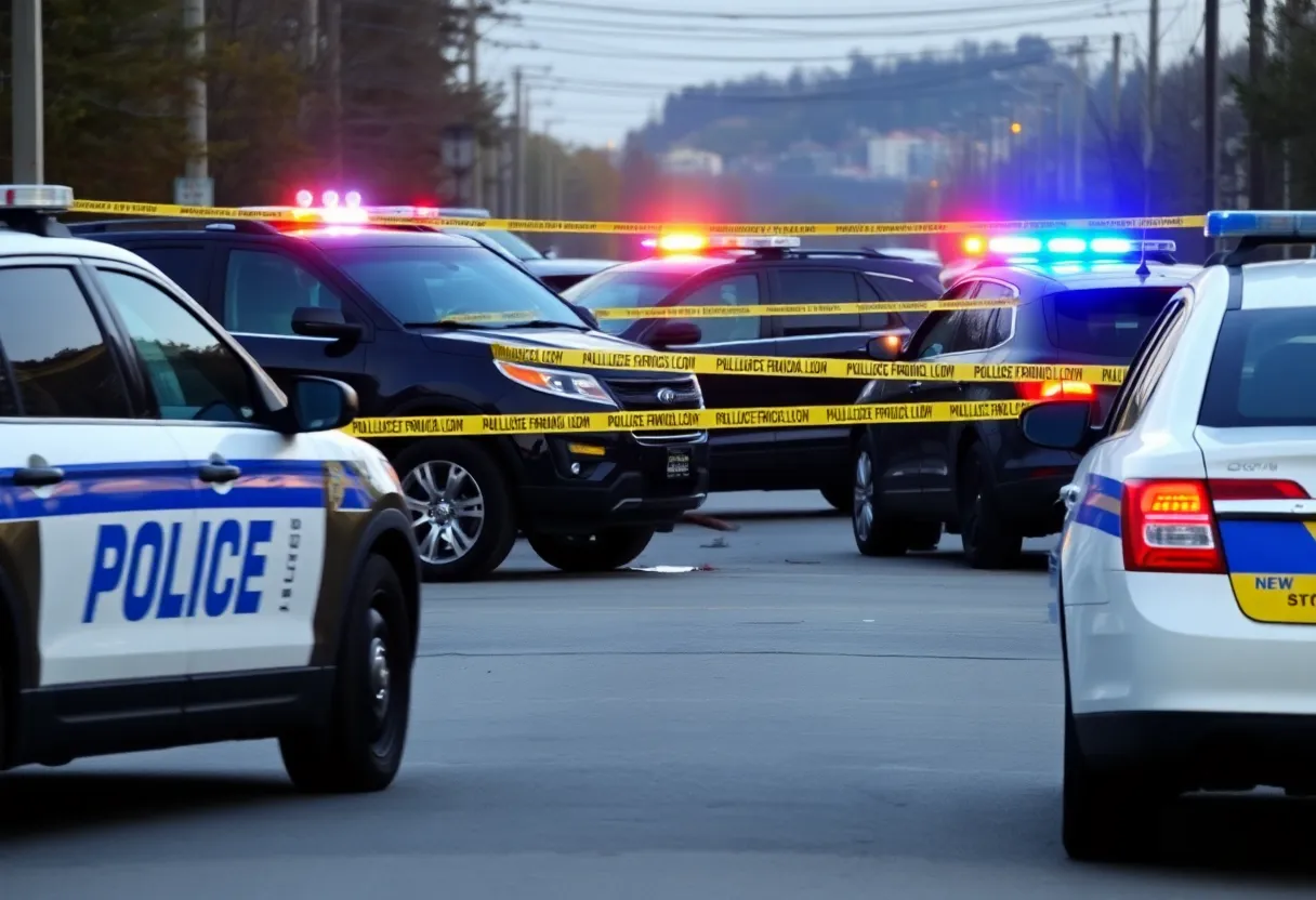 Scene of a vehicle crash involving Boston police cruisers with yellow police tape securing the area.