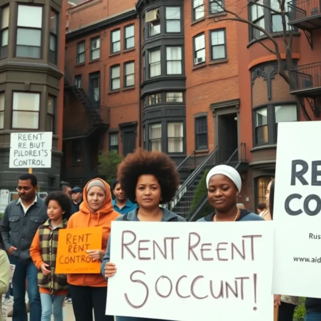 Neighborhood in Boston with families and rent control signs