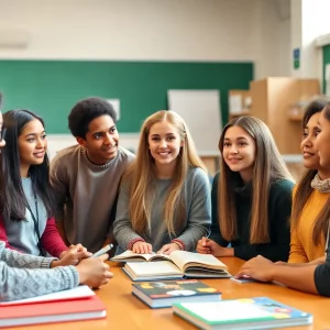 Students engaged in a discussion about school admissions policies