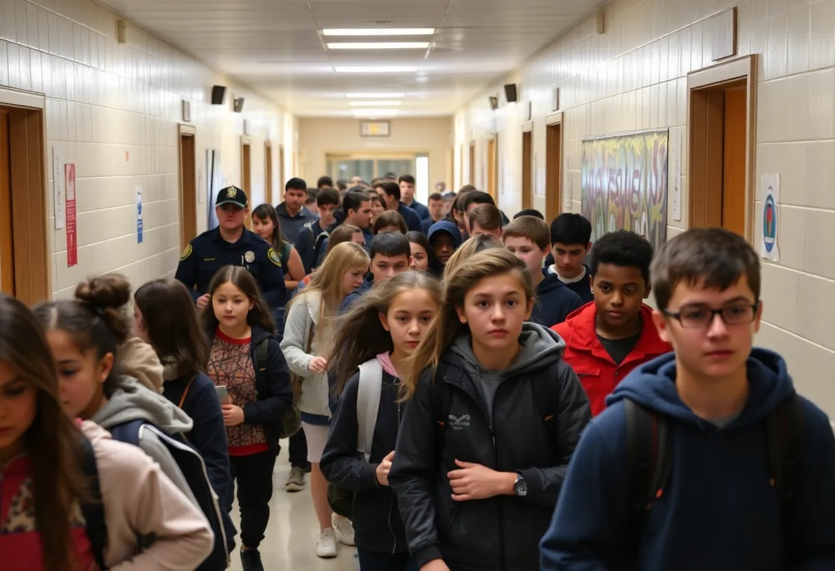 Police responding to a stabbing incident in a school hallway.