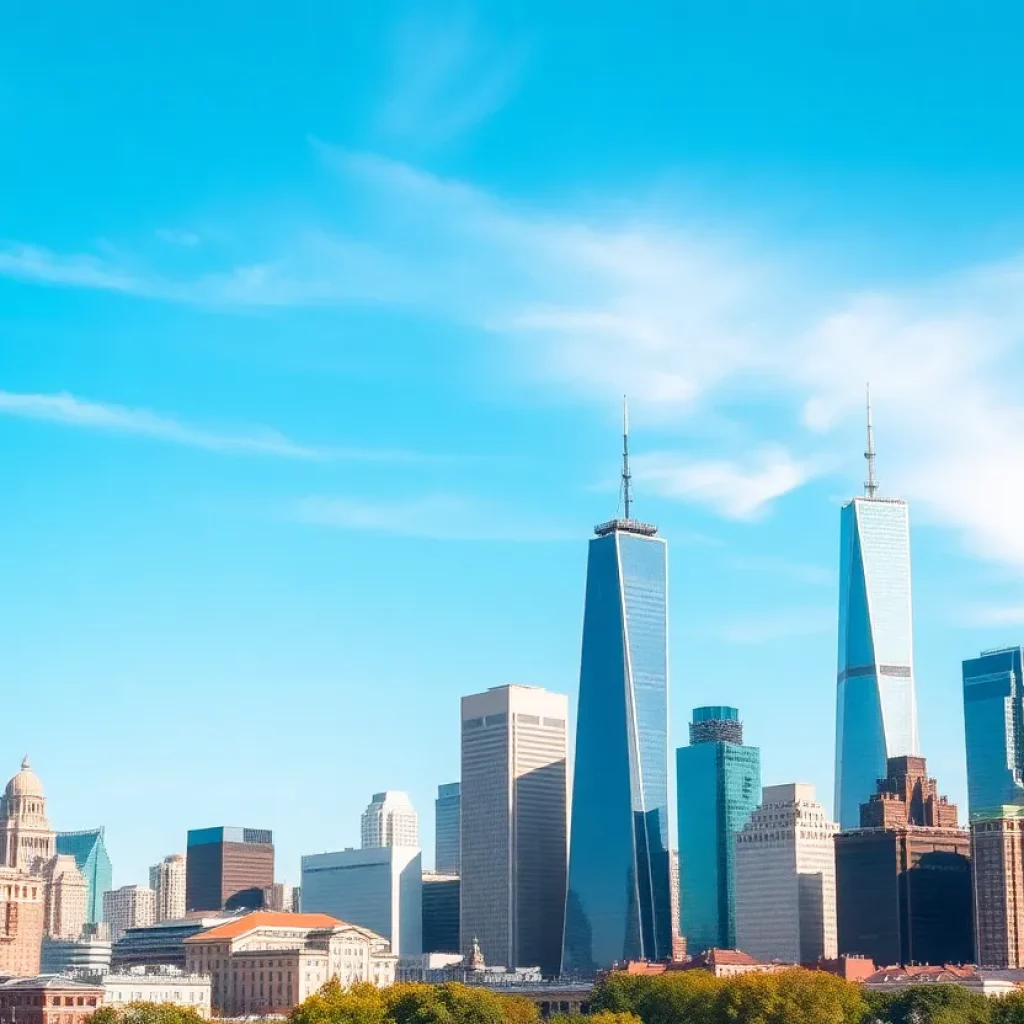 Boston skyline with financial buildings and sports arenas