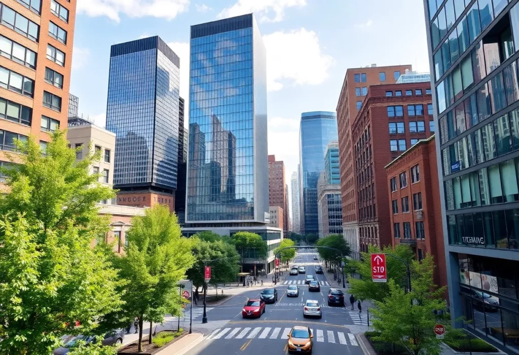 Modern skyscraper in downtown Boston symbolizing urban revitalization.
