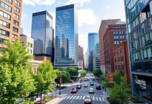 Modern skyscraper in downtown Boston symbolizing urban revitalization.