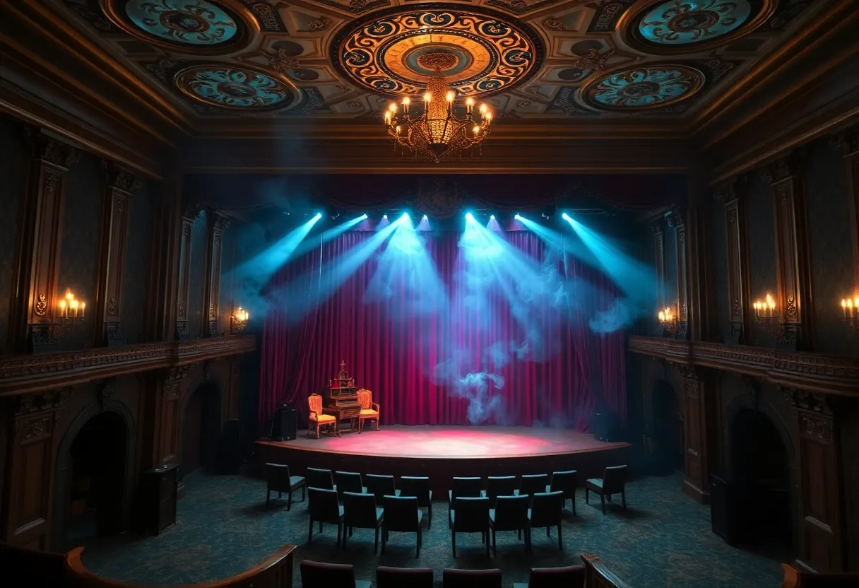 Stage setting for Boston’s Theater of Magic featuring magical illusions