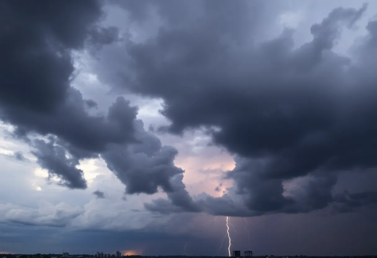 Storm clouds over Boston indicating severe weather