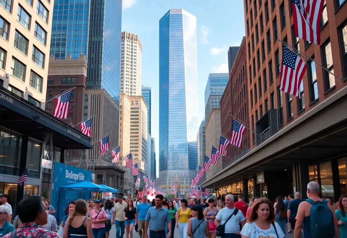 Crowd of tourists enjoying various events in Boston
