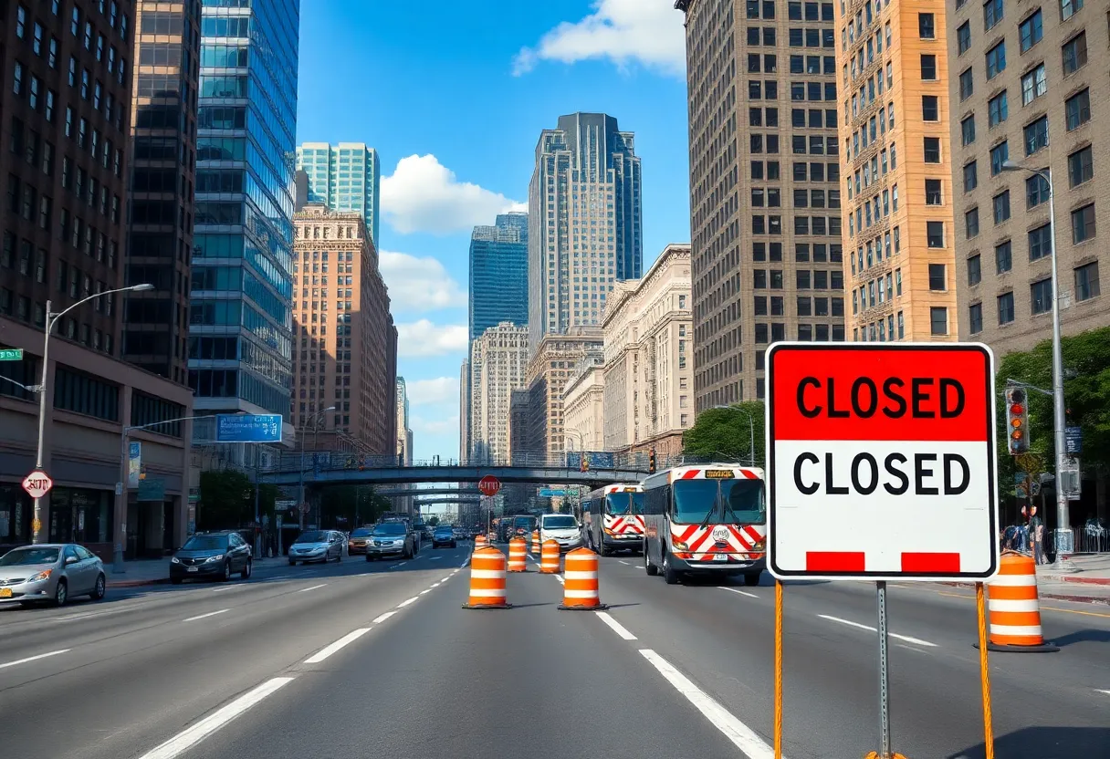 An image showing the city of Boston with road construction and closed signs, representing transportation challenges.