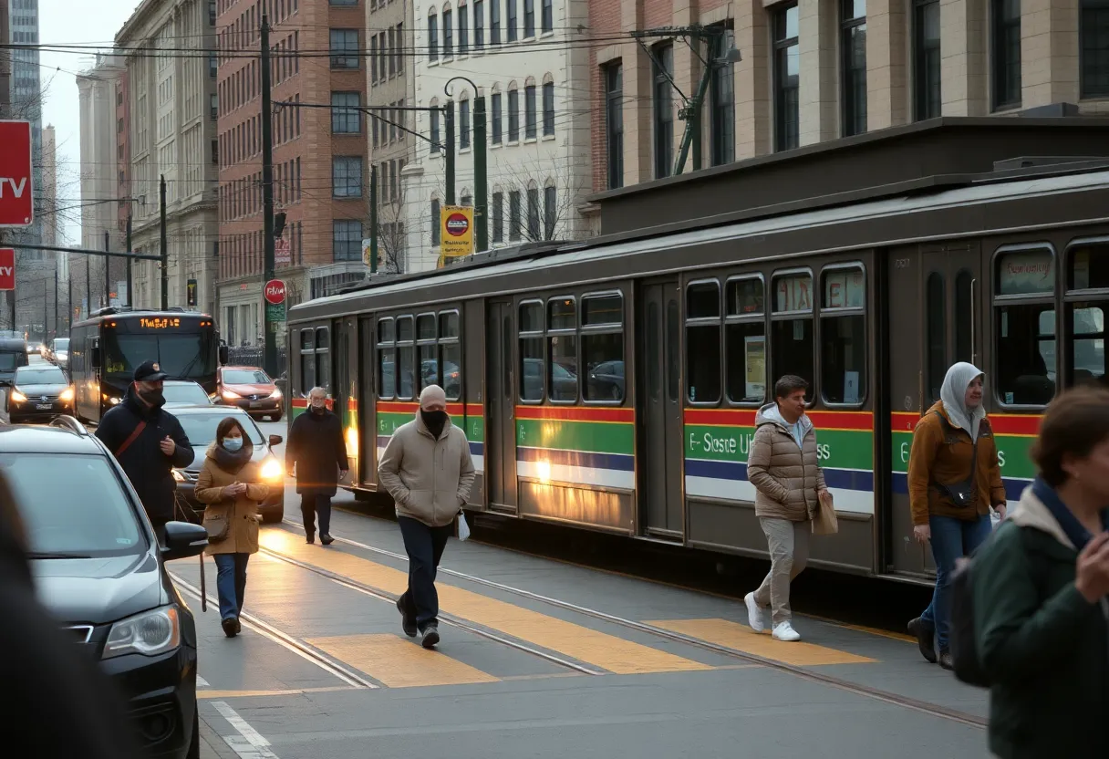 View of Boston's Green Line trolley station with empty tracks.