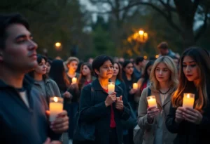 A group of people participating in a candlelight vigil in Boston.
