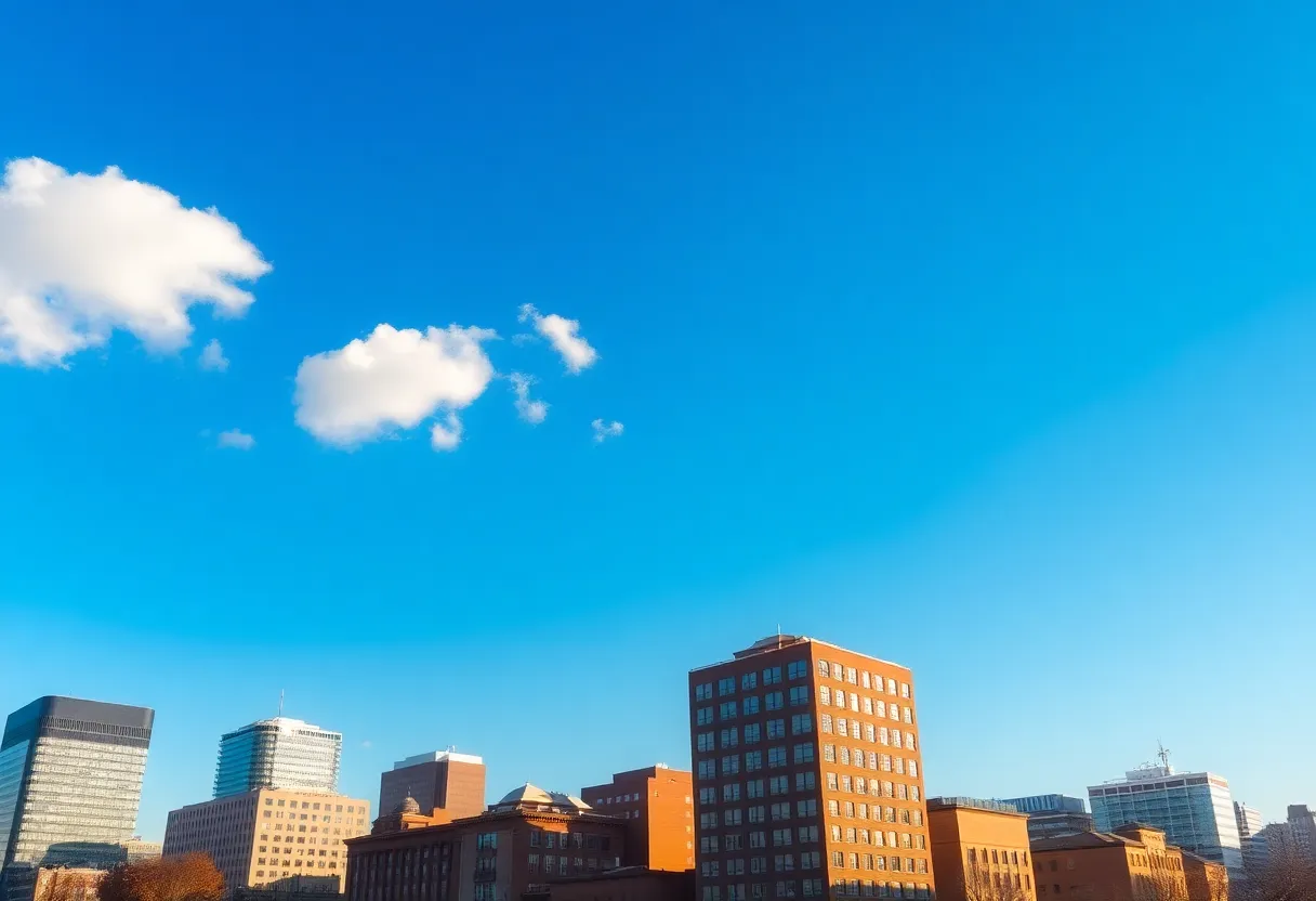 Scenic view of Boston in warm weather with clear skies