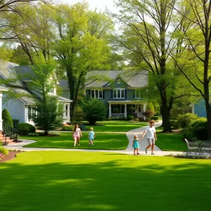 Suburban neighborhood in Boston showcasing safety and affluence.