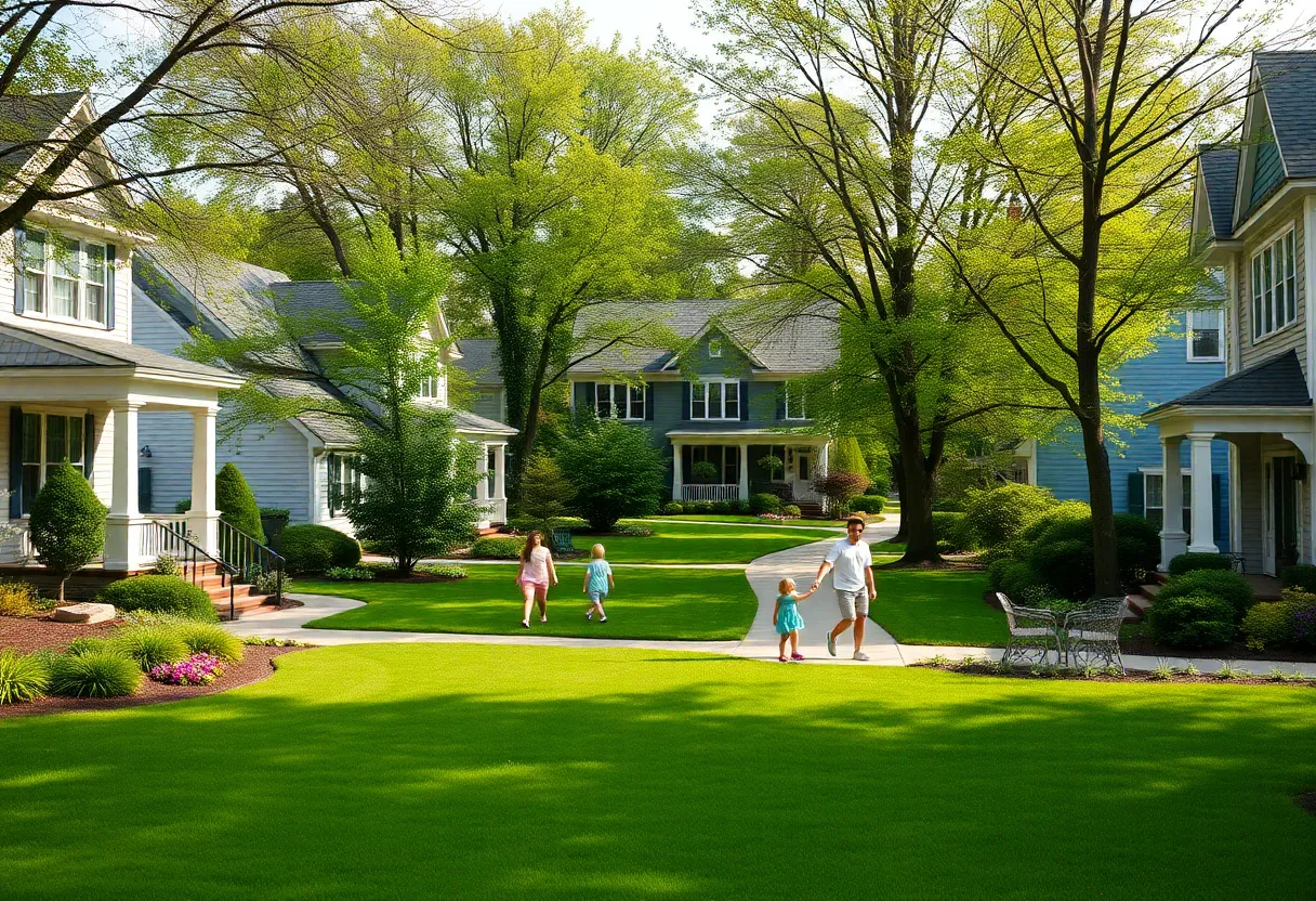 Suburban neighborhood in Boston showcasing safety and affluence.