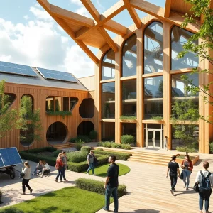 Rendering of the new mass timber building at Boston University