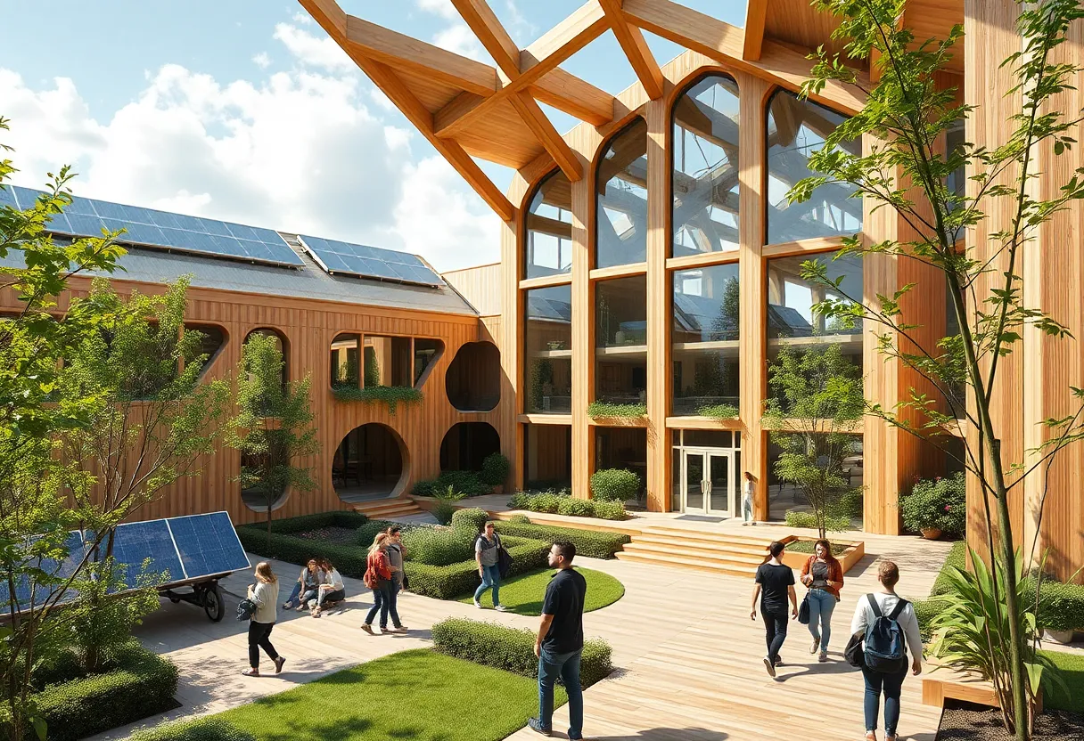 Rendering of the new mass timber building at Boston University