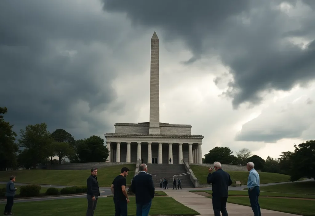Bunker Hill Monument with federal employees in front