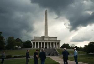 Bunker Hill Monument with federal employees in front