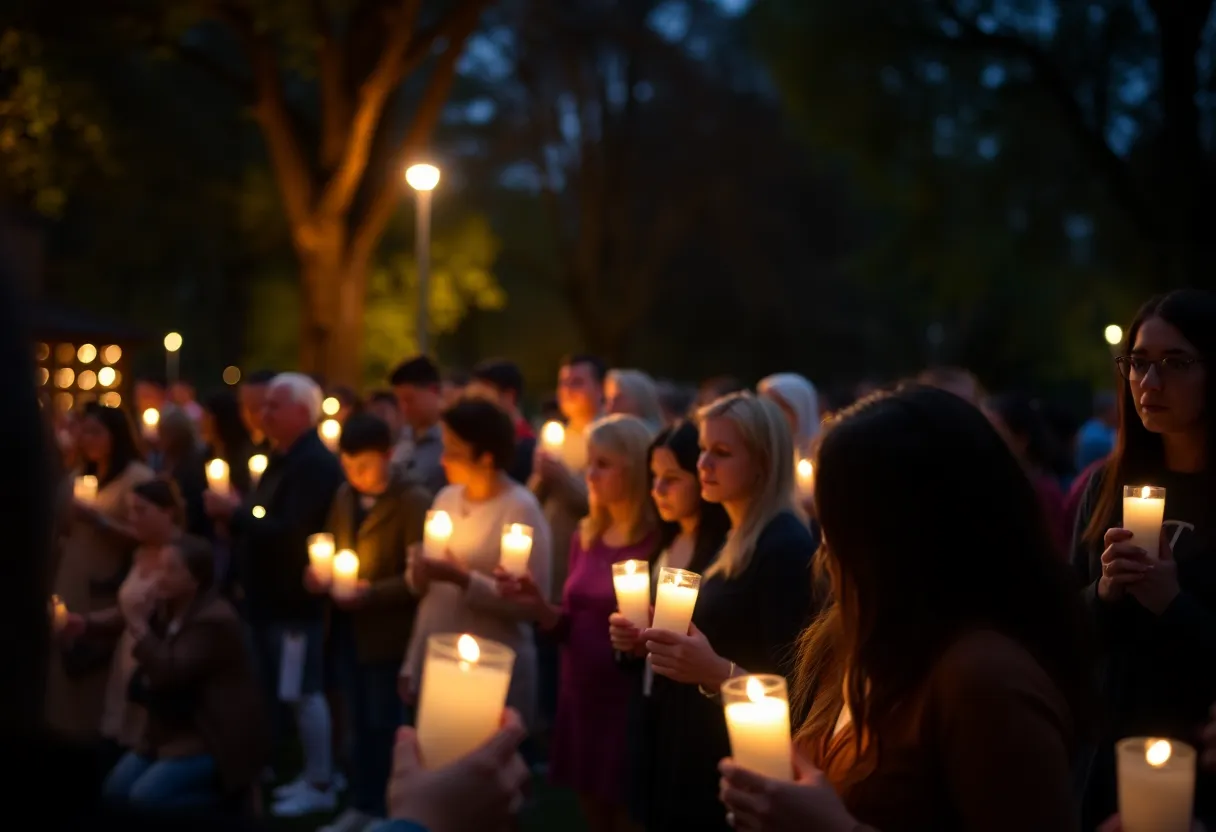 Community members gather for a candlelight vigil in mourning.