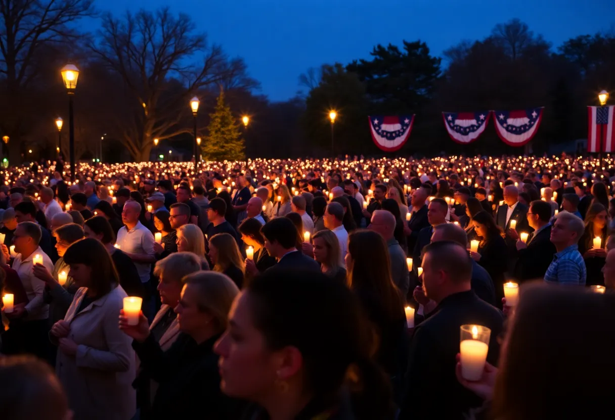 A large crowd gathered with candles during a vigil